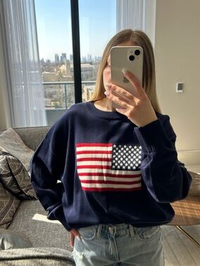 Navy American Flag Crewneck Sweater